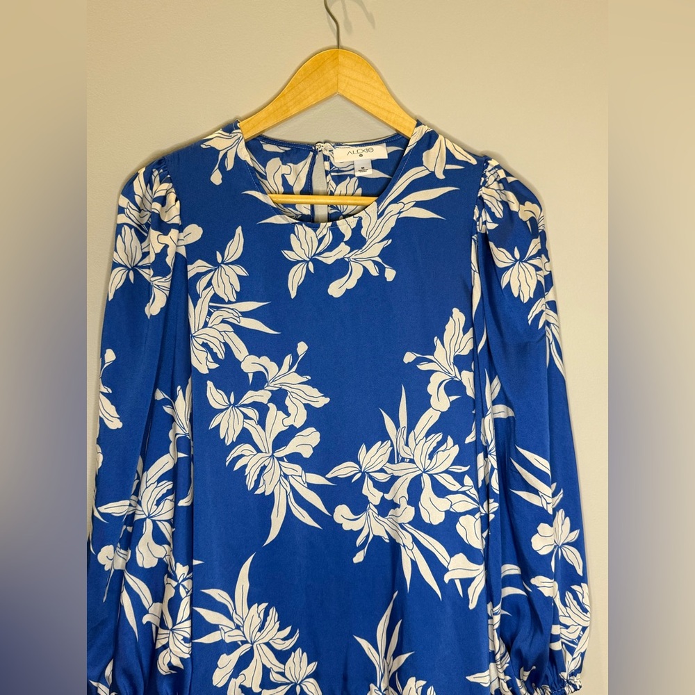 Alexis x Target Blue White Floral Mini Dress Shift Long Sleeve Size M‎ - Picture 3 of 7
